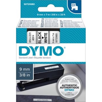 DYMO TAPE D1 9MM ZW/WIT