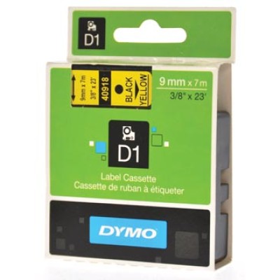 DYMO TAPE D1 9MM ZW/GEEL