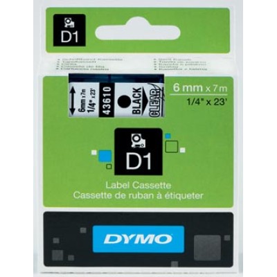 DYMO TAPE D1 6MM ZW/TRANSP