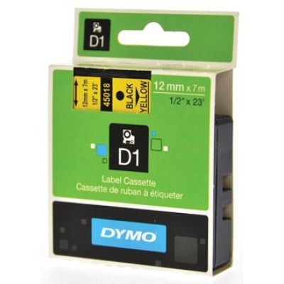 DYMO TAPE D1 12MM ZW/GEEL