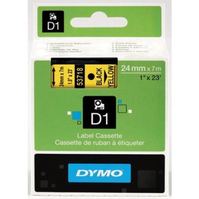 DYMO TAPE D1 24MM ZW/GEEL